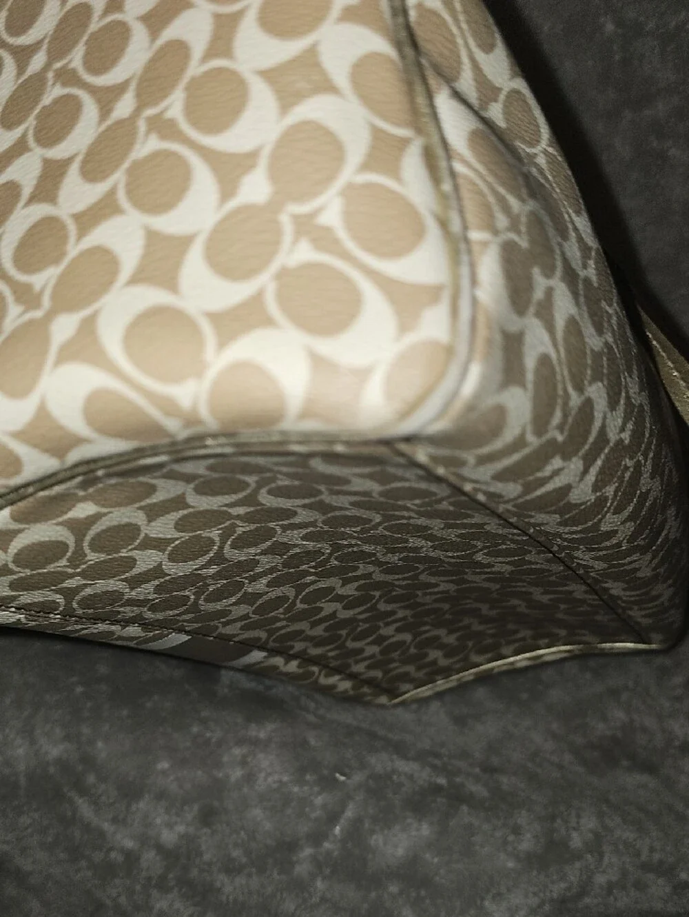 Coach Beige and Gold Boston Signature Stripe Satchel